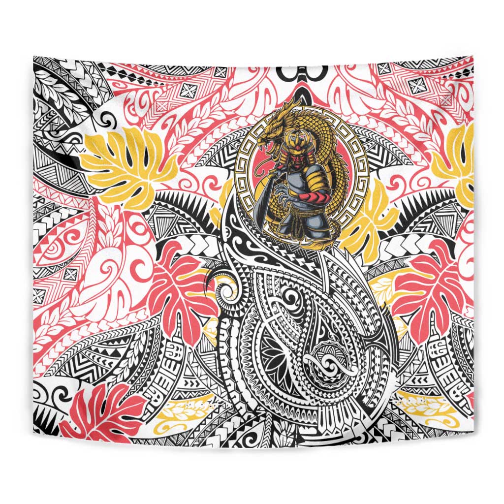 Japanese Samurai Warrior Tapestry Colorful Polynesian Tattoo Style
