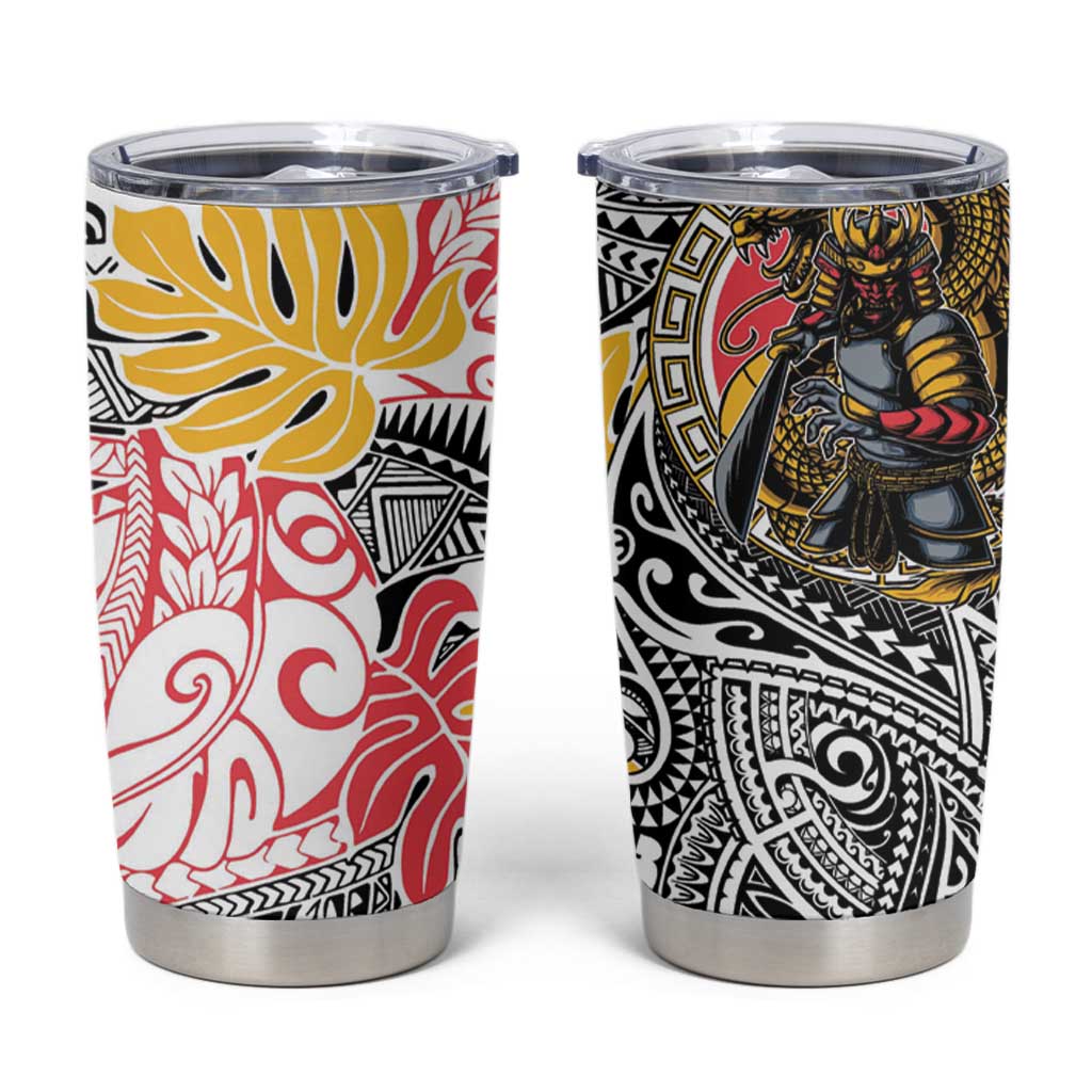 Japanese Samurai Warrior Tumbler Cup Colorful Polynesian Tattoo Style