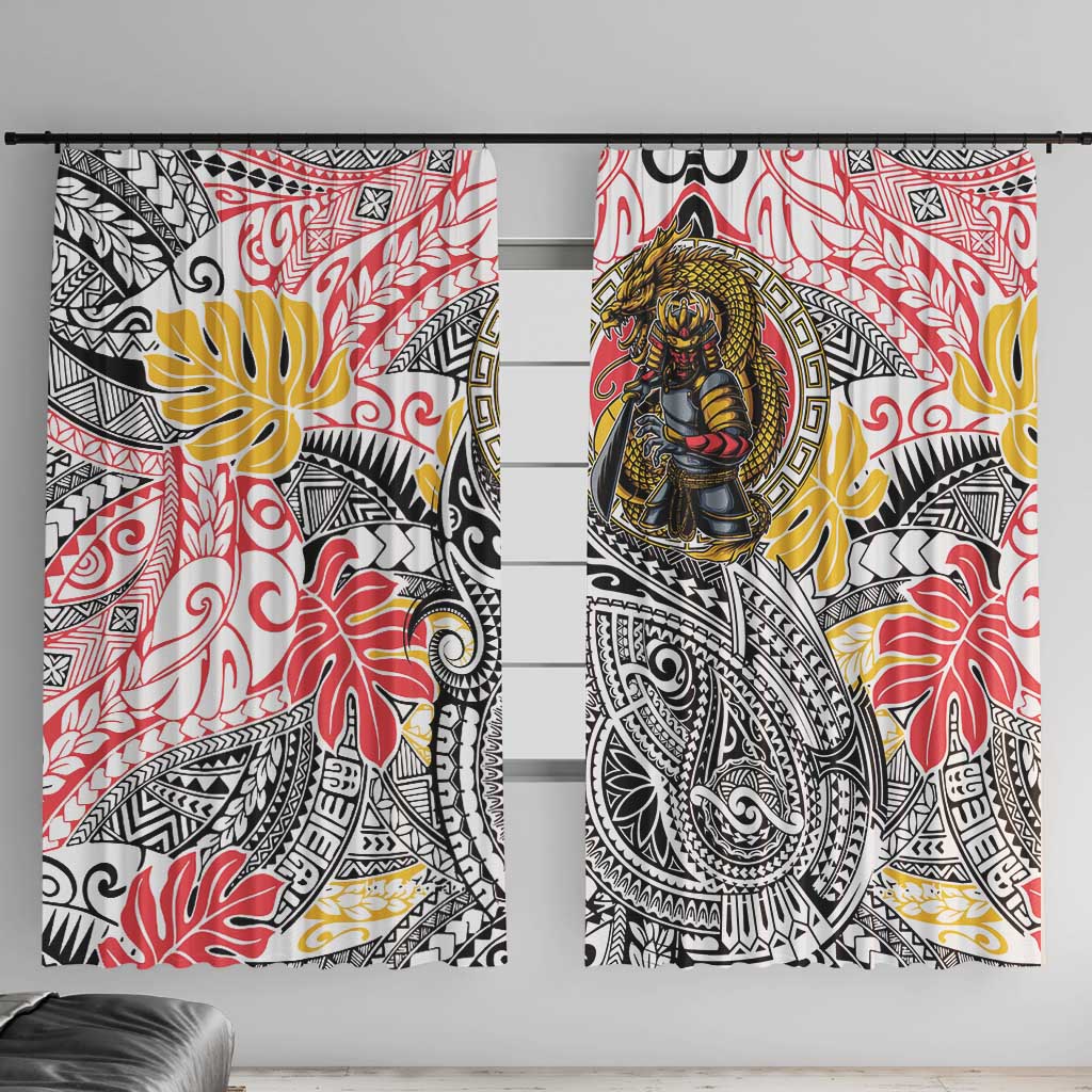 Japanese Samurai Warrior Window Curtain Colorful Polynesian Tattoo Style
