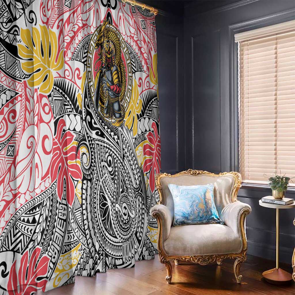 Japanese Samurai Warrior Window Curtain Colorful Polynesian Tattoo Style