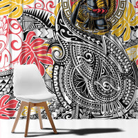 Japanese Samurai Warrior Window Curtain Colorful Polynesian Tattoo Style