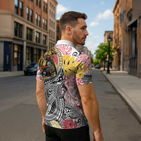 Japanese Samurai Warrior Zipper Polo Shirt Colorful Polynesian Tattoo Style - Polynesian Pride
