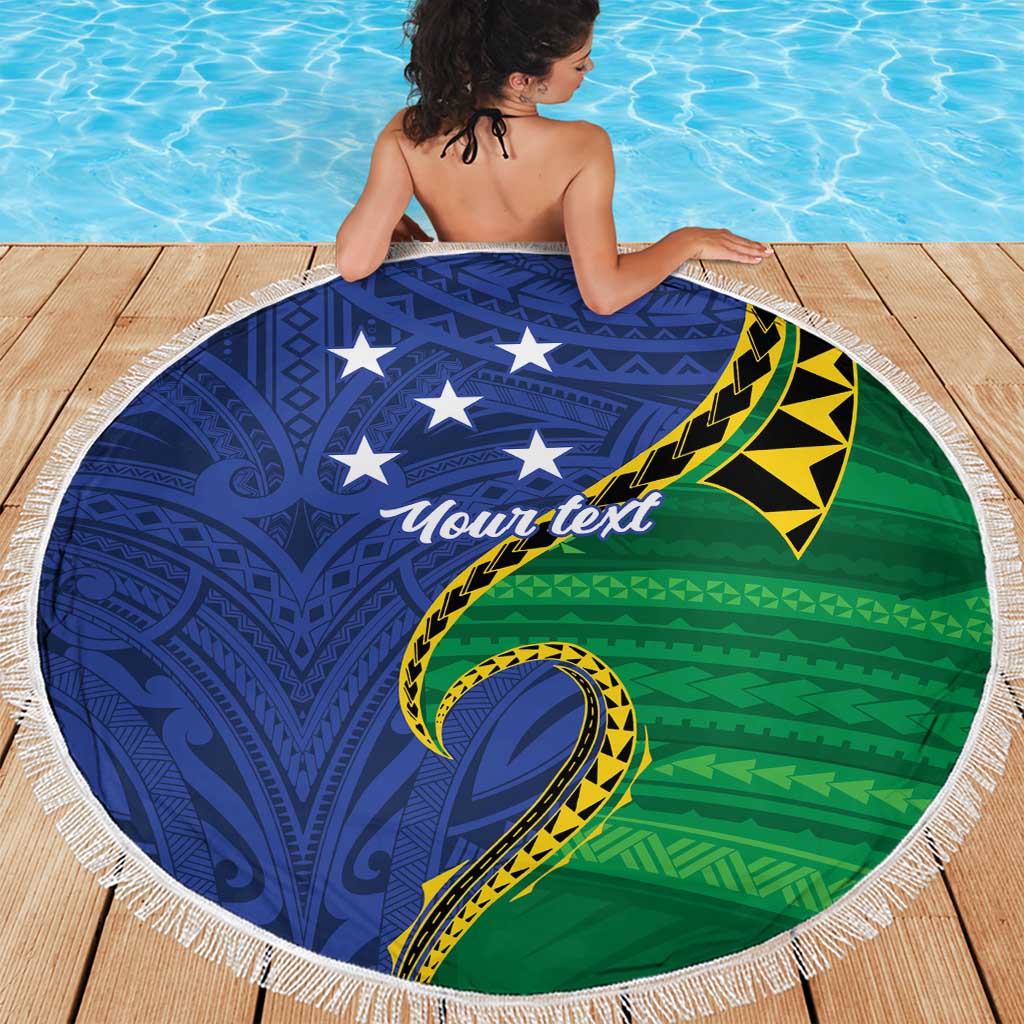 Solomon Islands Independence Day 1978 Personalised Beach Blanket Polynesian Pattern with Flag Style