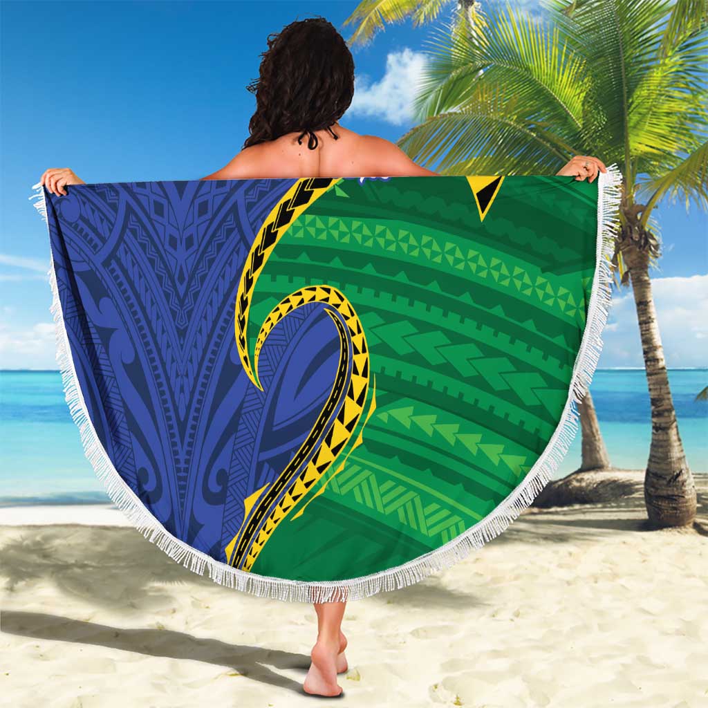 Solomon Islands Independence Day 1978 Personalised Beach Blanket Polynesian Pattern with Flag Style