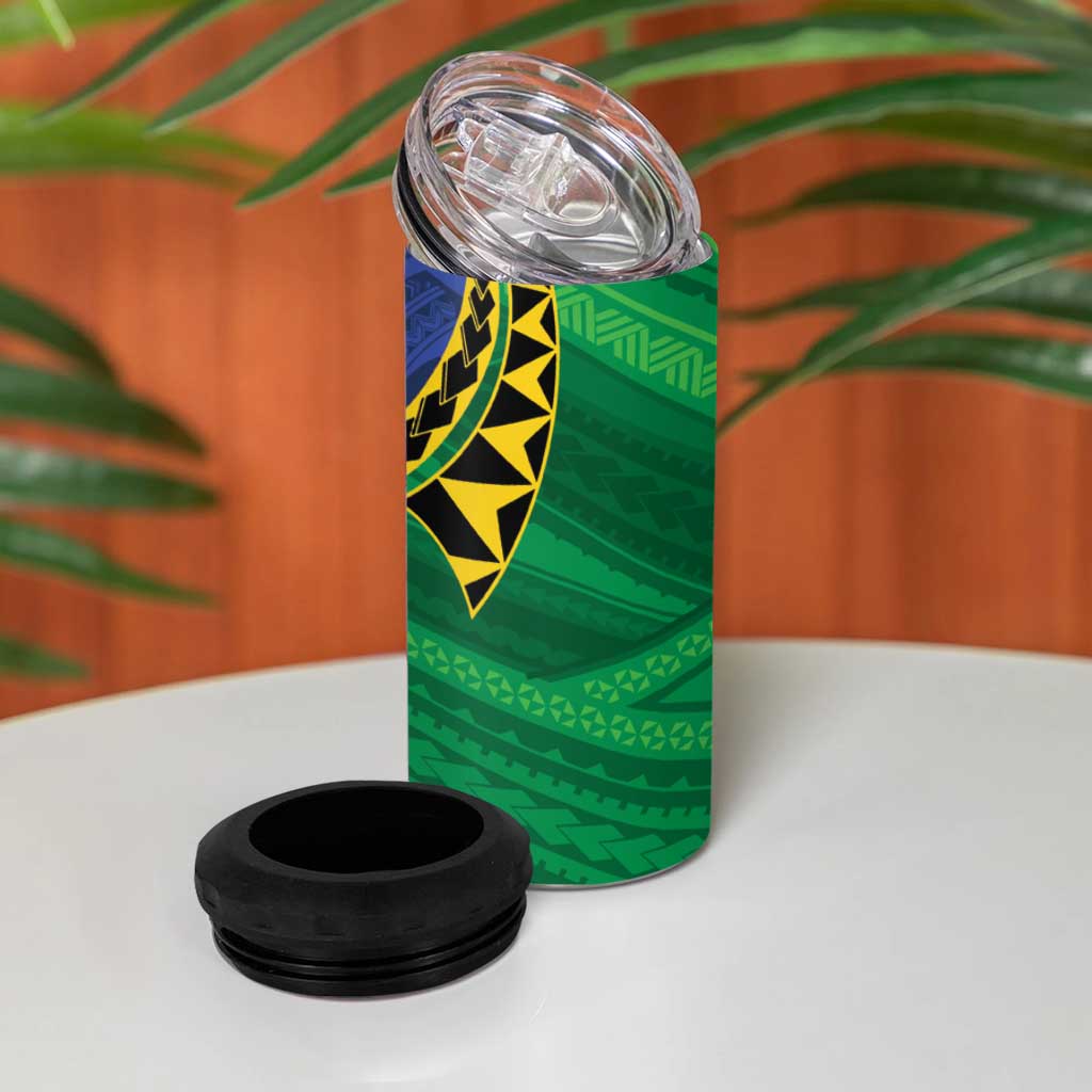 Solomon Islands Independence Day 1978 Personalised 4 in 1 Can Cooler Tumbler Polynesian Pattern with Flag Style