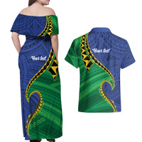 Solomon Islands Independence Day 1978 Personalised Couples Matching Off Shoulder Maxi Dress and Hawaiian Shirt Polynesian Pattern with Flag Style LT9 - Polynesian Pride