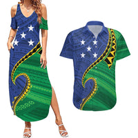 Solomon Islands Independence Day 1978 Personalised Couples Matching Summer Maxi Dress and Hawaiian Shirt Polynesian Pattern with Flag Style LT9 Blue - Polynesian Pride
