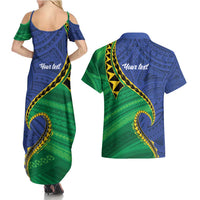 Solomon Islands Independence Day 1978 Personalised Couples Matching Summer Maxi Dress and Hawaiian Shirt Polynesian Pattern with Flag Style LT9 - Polynesian Pride