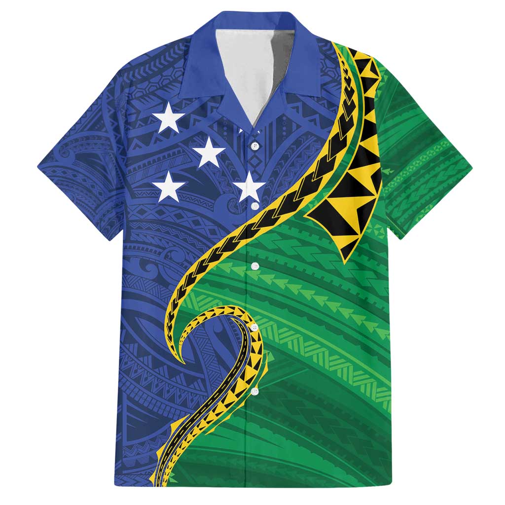 Solomon Islands Independence Day 1978 Personalised Family Matching Off Shoulder Short Dress and Hawaiian Shirt Polynesian Pattern with Flag Style