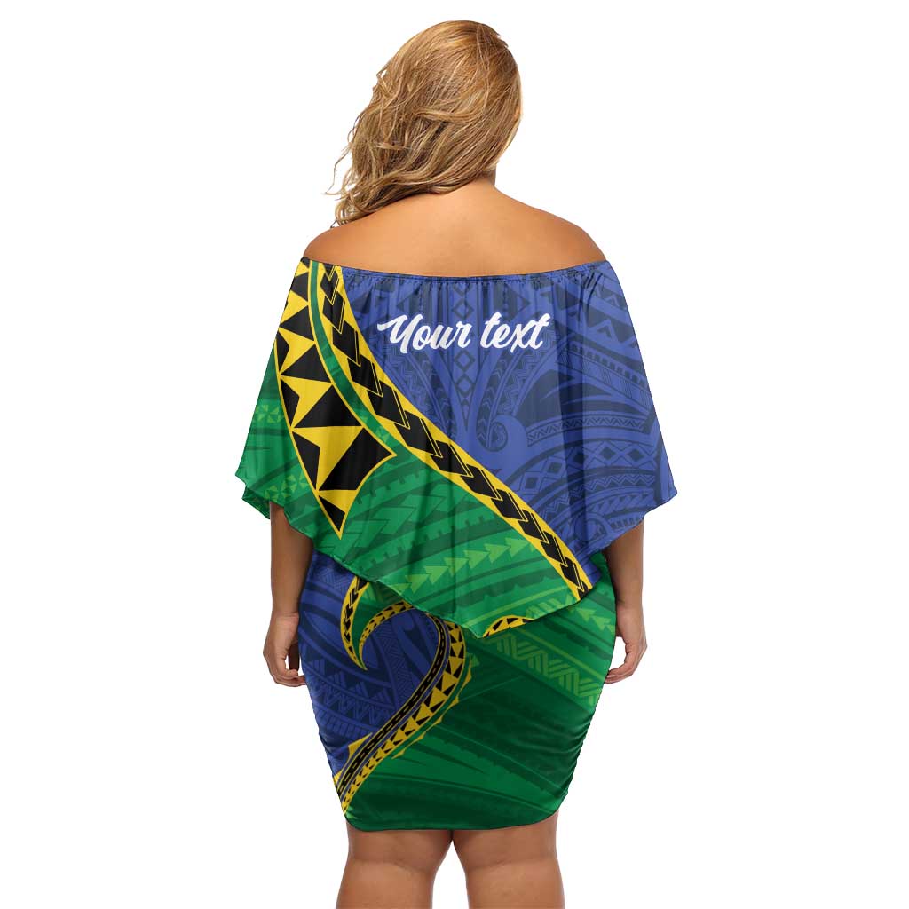 Solomon Islands Independence Day 1978 Personalised Family Matching Off Shoulder Short Dress and Hawaiian Shirt Polynesian Pattern with Flag Style