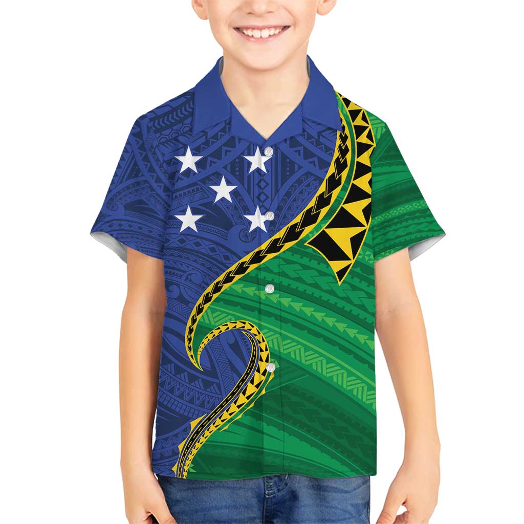Solomon Islands Independence Day 1978 Personalised Family Matching Tank Maxi Dress and Hawaiian Shirt Polynesian Pattern with Flag Style