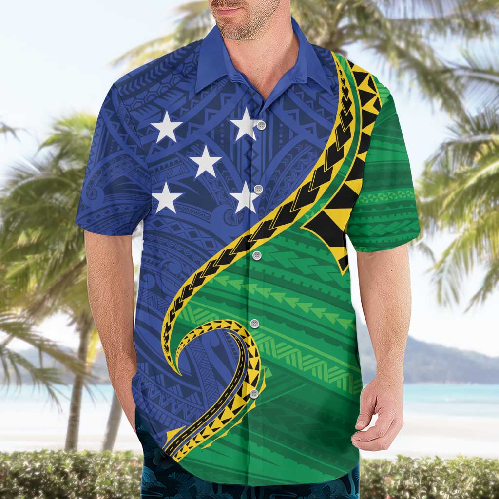 Solomon Islands Independence Day 1978 Personalised Hawaiian Shirt Polynesian Pattern with Flag Style