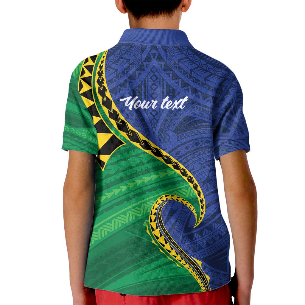 Solomon Islands Independence Day 1978 Personalised Kid Polo Shirt Polynesian Pattern with Flag Style