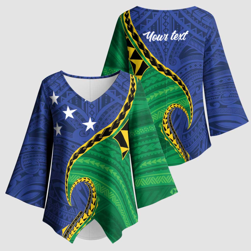 Solomon Islands Independence Day 1978 Personalised Kimono Sleeve Blouse Polynesian Pattern with Flag Style - Polynesian Pride