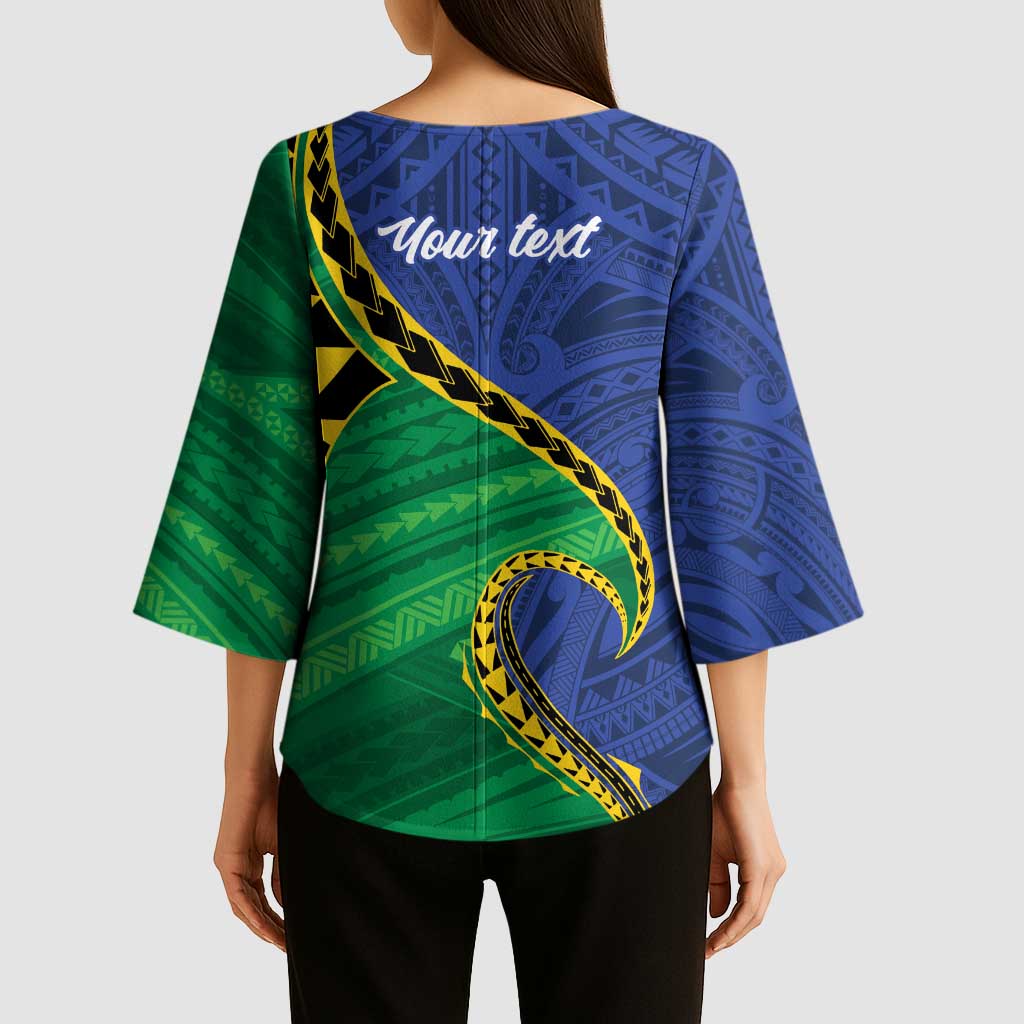 Solomon Islands Independence Day 1978 Personalised Kimono Sleeve Blouse Polynesian Pattern with Flag Style - Polynesian Pride