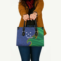 Solomon Islands Independence Day 1978 Personalised Leather Bag Polynesian Pattern with Flag Style - Polynesian Pride
