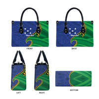 Solomon Islands Independence Day 1978 Personalised Leather Bag Polynesian Pattern with Flag Style - Polynesian Pride