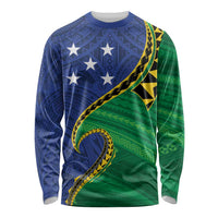 Solomon Islands Independence Day 1978 Personalised Long Sleeve Shirt Polynesian Pattern with Flag Style