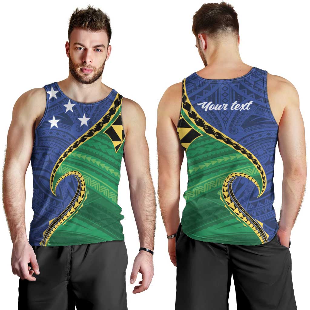 Solomon Islands Independence Day 1978 Personalised Men Tank Top Polynesian Pattern with Flag Style