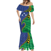 Solomon Islands Independence Day 1978 Personalised Mermaid Dress Polynesian Pattern with Flag Style