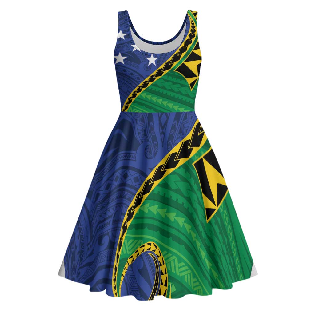 Solomon Islands Independence Day 1978 Personalised Midi Dress Polynesian Pattern with Flag Style - Polynesian Pride