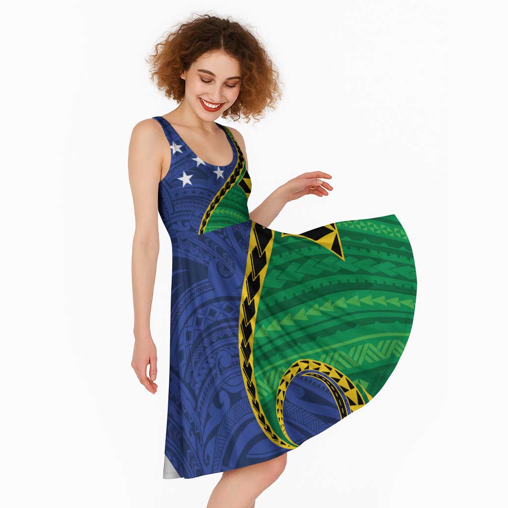 Solomon Islands Independence Day 1978 Personalised Midi Dress Polynesian Pattern with Flag Style - Polynesian Pride