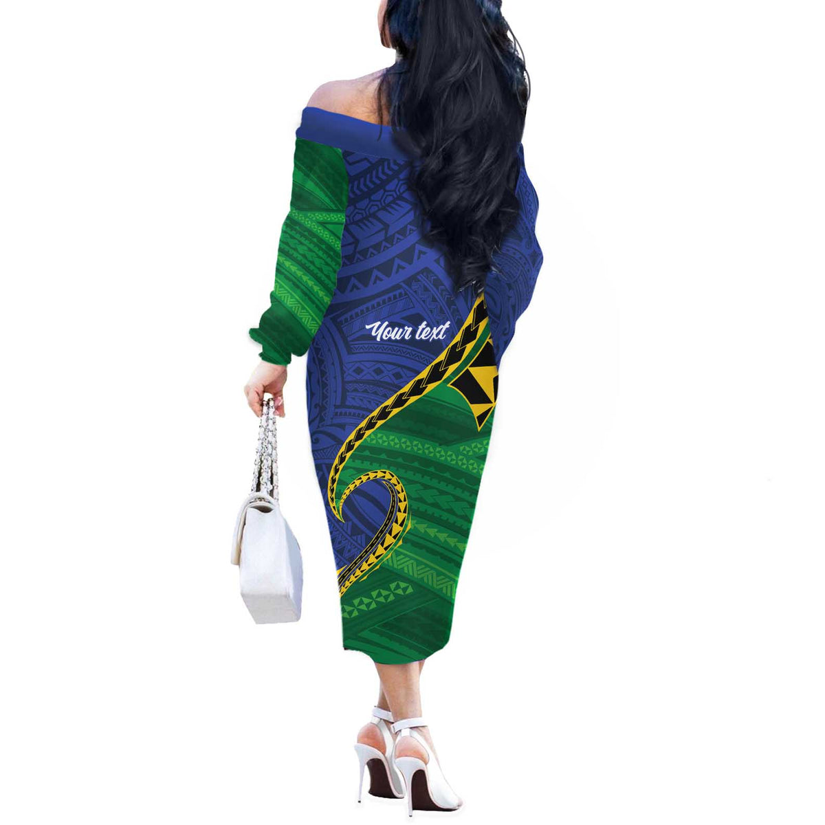 Solomon Islands Independence Day 1978 Personalised Off The Shoulder Long Sleeve Dress Polynesian Pattern with Flag Style
