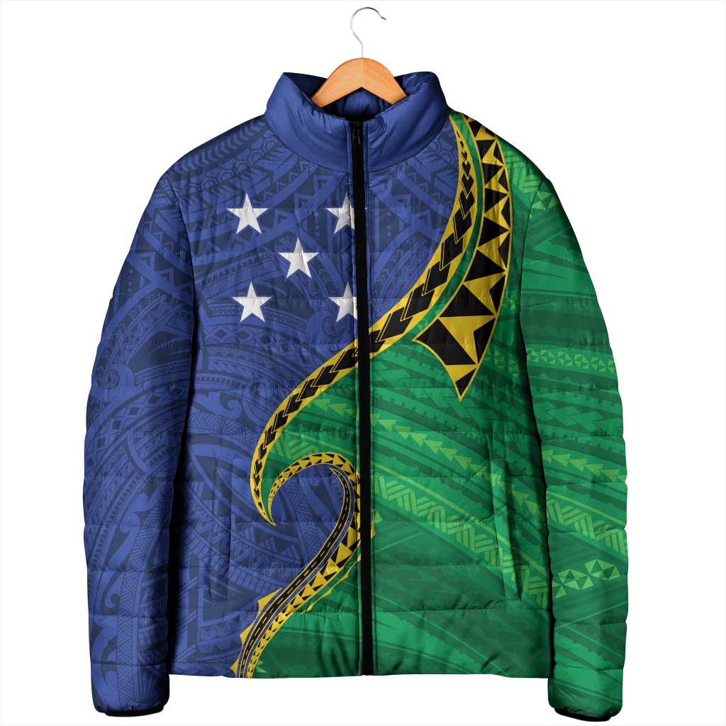 Solomon Islands Independence Day 1978 Personalised Padded Jacket Polynesian Pattern with Flag Style - Polynesian Pride
