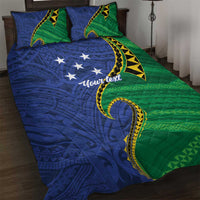 Solomon Islands Independence Day 1978 Personalised Quilt Bed Set Polynesian Pattern with Flag Style