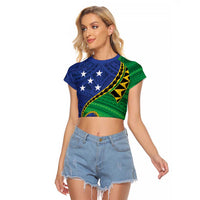 Solomon Islands Independence Day 1978 Personalised Raglan Cropped T Shirt Polynesian Pattern with Flag Style