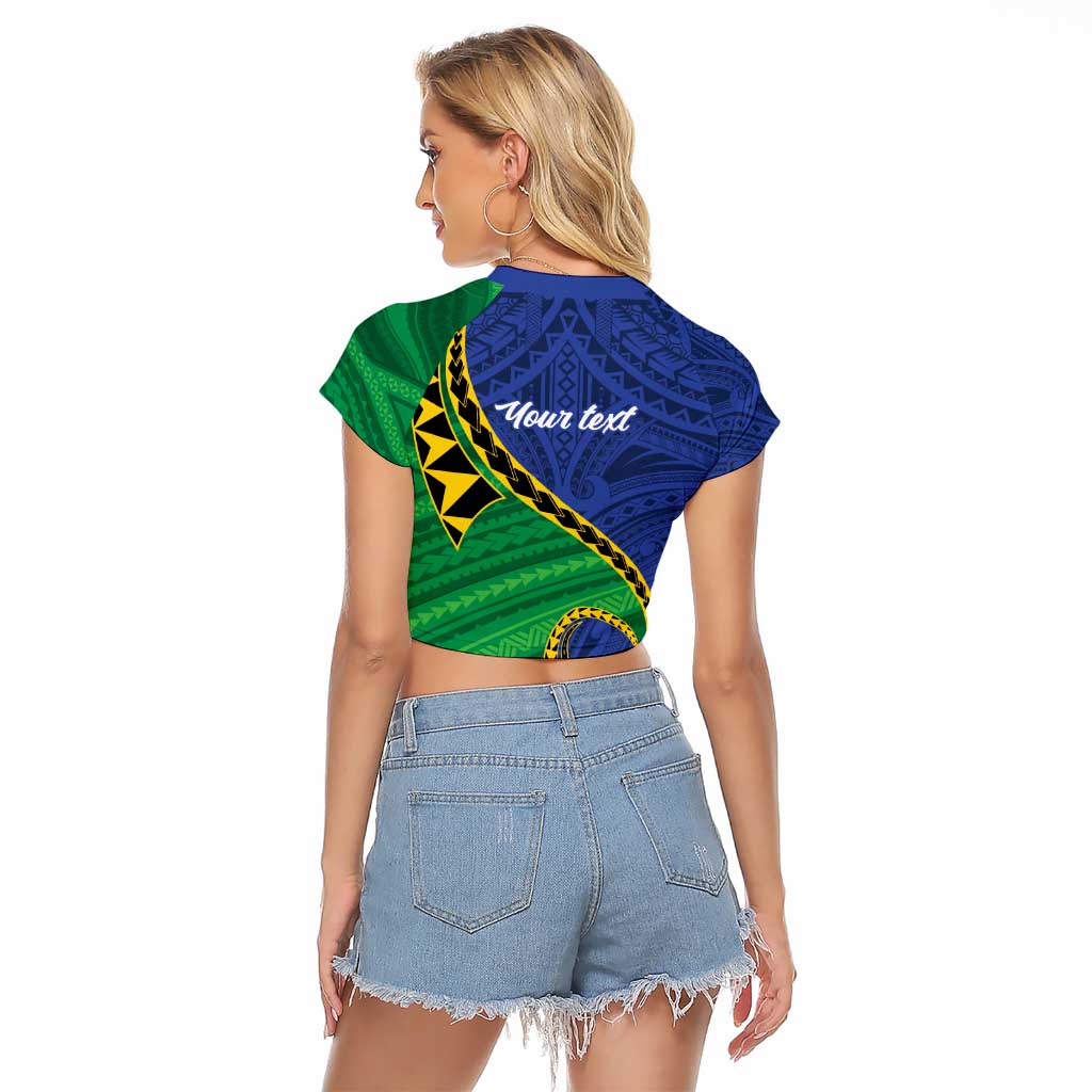 Solomon Islands Independence Day 1978 Personalised Raglan Cropped T Shirt Polynesian Pattern with Flag Style