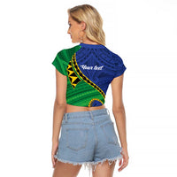 Solomon Islands Independence Day 1978 Personalised Raglan Cropped T Shirt Polynesian Pattern with Flag Style