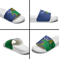 Solomon Islands Independence Day 1978 Personalised Slide Sandals Polynesian Pattern with Flag Style - Polynesian Pride