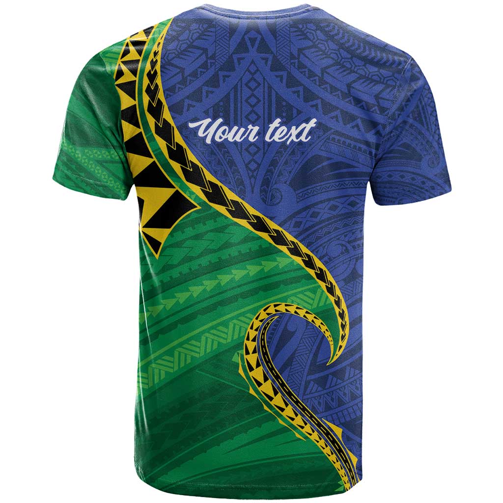 Solomon Islands Independence Day 1978 Personalised T Shirt Polynesian Pattern with Flag Style