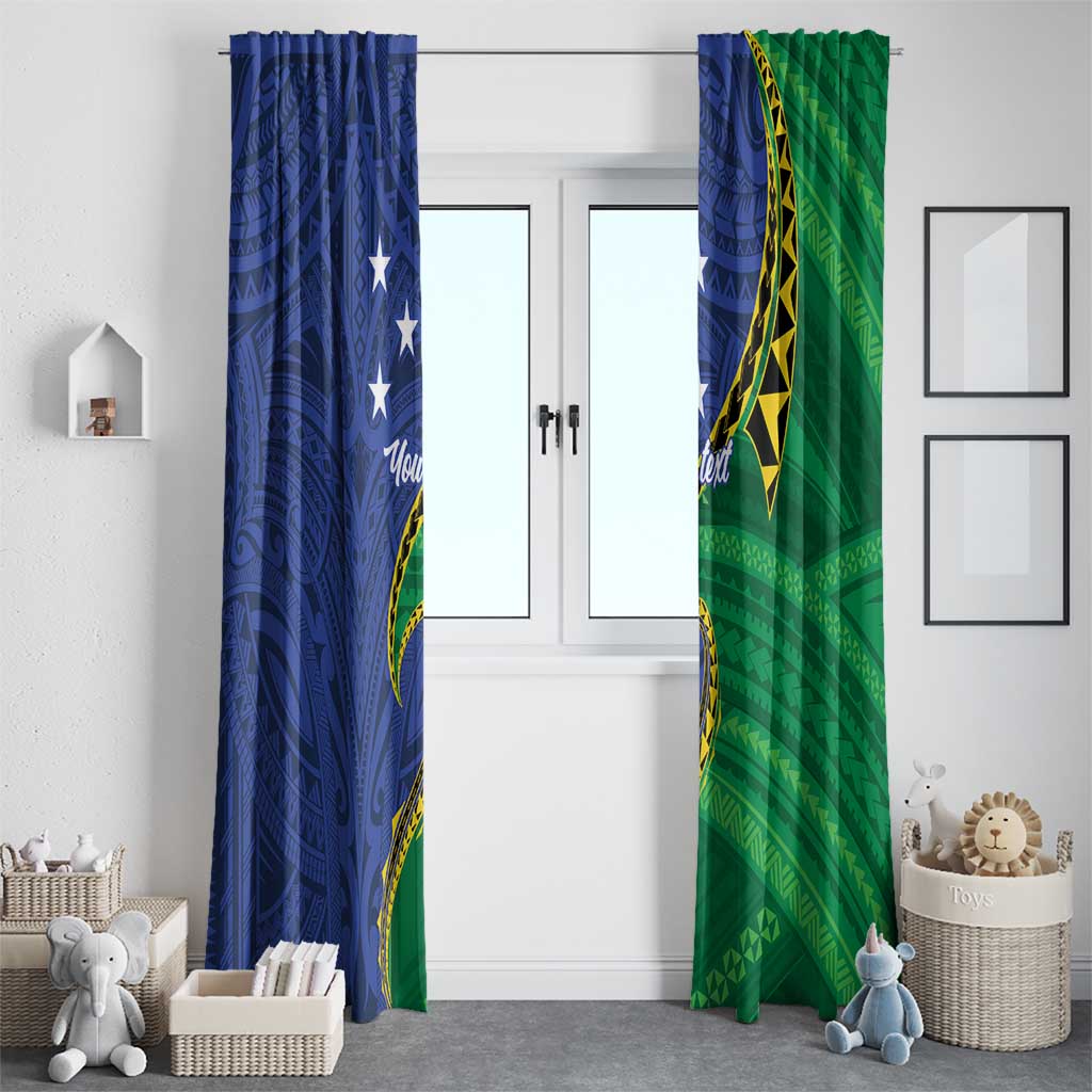 Solomon Islands Independence Day 1978 Personalised Window Curtain Polynesian Pattern with Flag Style