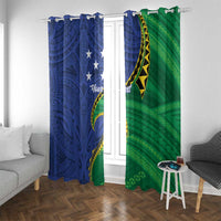 Solomon Islands Independence Day 1978 Personalised Window Curtain Polynesian Pattern with Flag Style