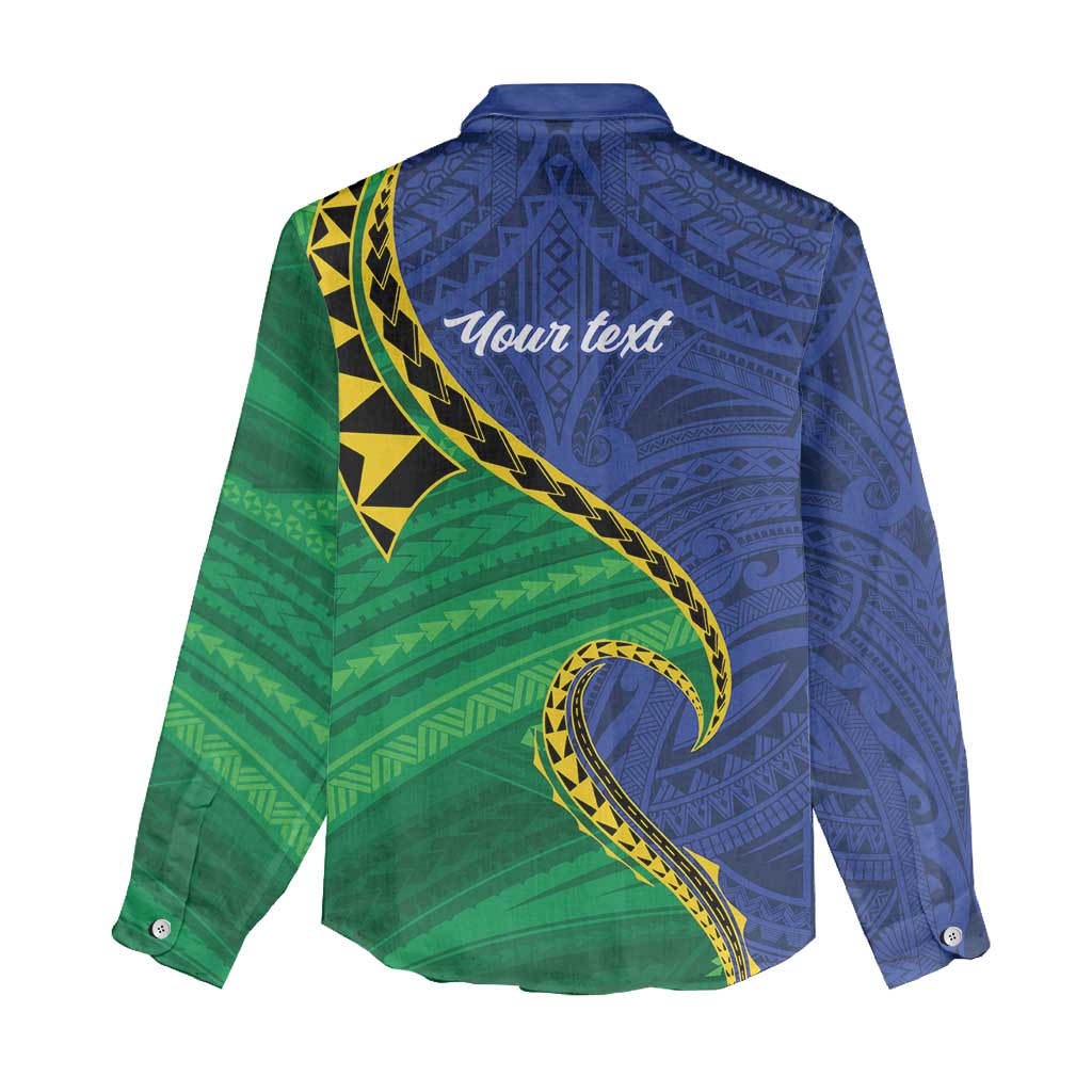 Solomon Islands Independence Day 1978 Personalised Women Casual Shirt Polynesian Pattern with Flag Style