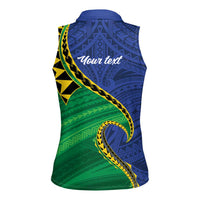 Solomon Islands Independence Day 1978 Personalised Women Sleeveless Polo Shirt Polynesian Pattern with Flag Style