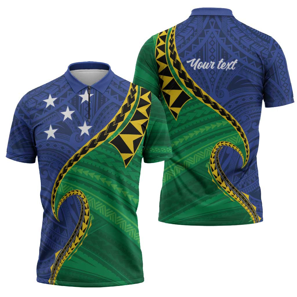 Solomon Islands Independence Day 1978 Personalised Zipper Polo Shirt Polynesian Pattern with Flag Style LT9 - Polynesian Pride