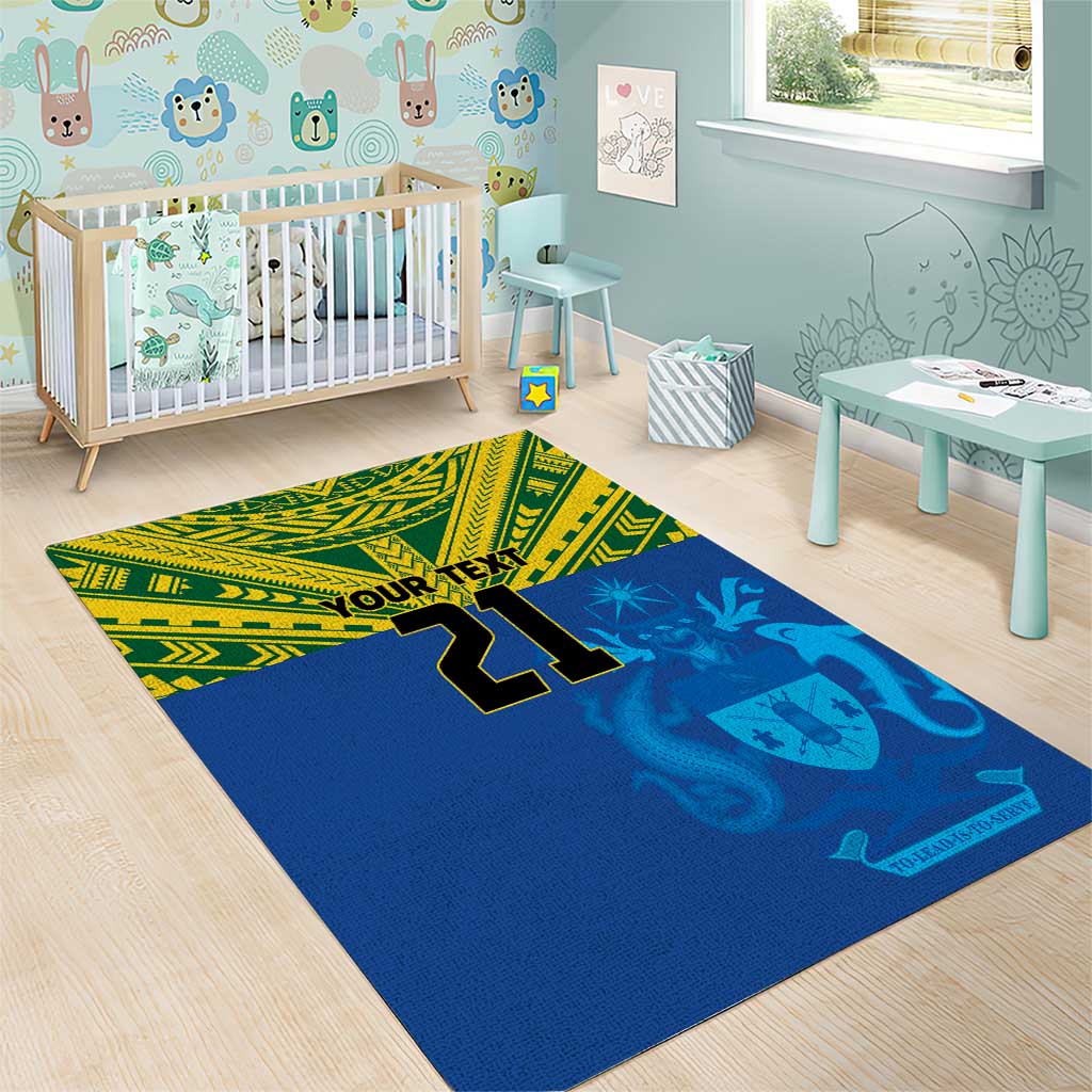 Solomon Islands Rugby Custom Area Rug Simple Coat of arm Polynesian Pattern