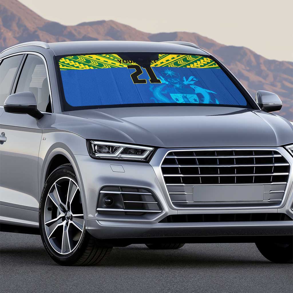 Solomon Islands Rugby Custom Auto Sun Shade Simple Coat of arm Polynesian Pattern - Polynesian Pride