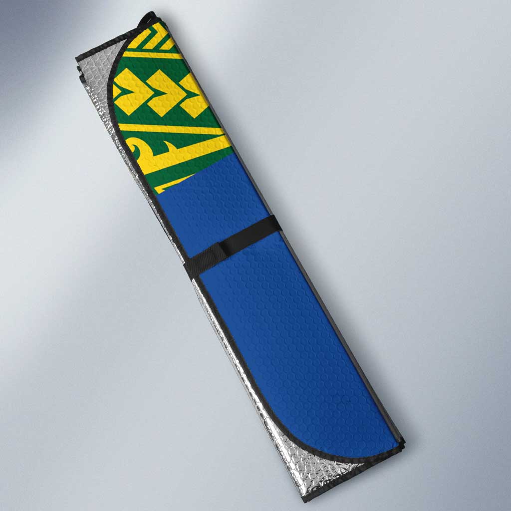 Solomon Islands Rugby Custom Auto Sun Shade Simple Coat of arm Polynesian Pattern - Polynesian Pride