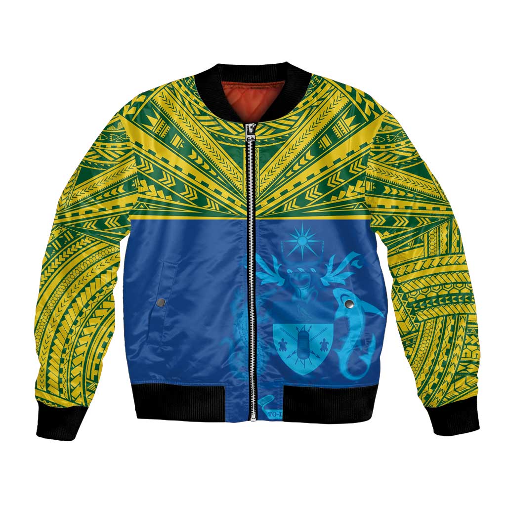 Solomon Islands Rugby Custom Bomber Jacket Simple Coat of arm Polynesian Pattern
