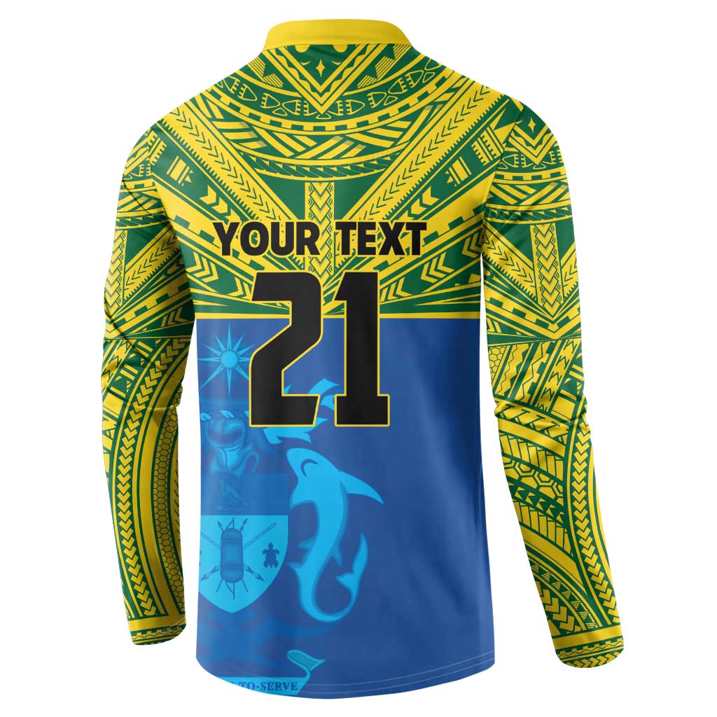Solomon Islands Rugby Custom Button Sweatshirt Simple Coat of arm Polynesian Pattern