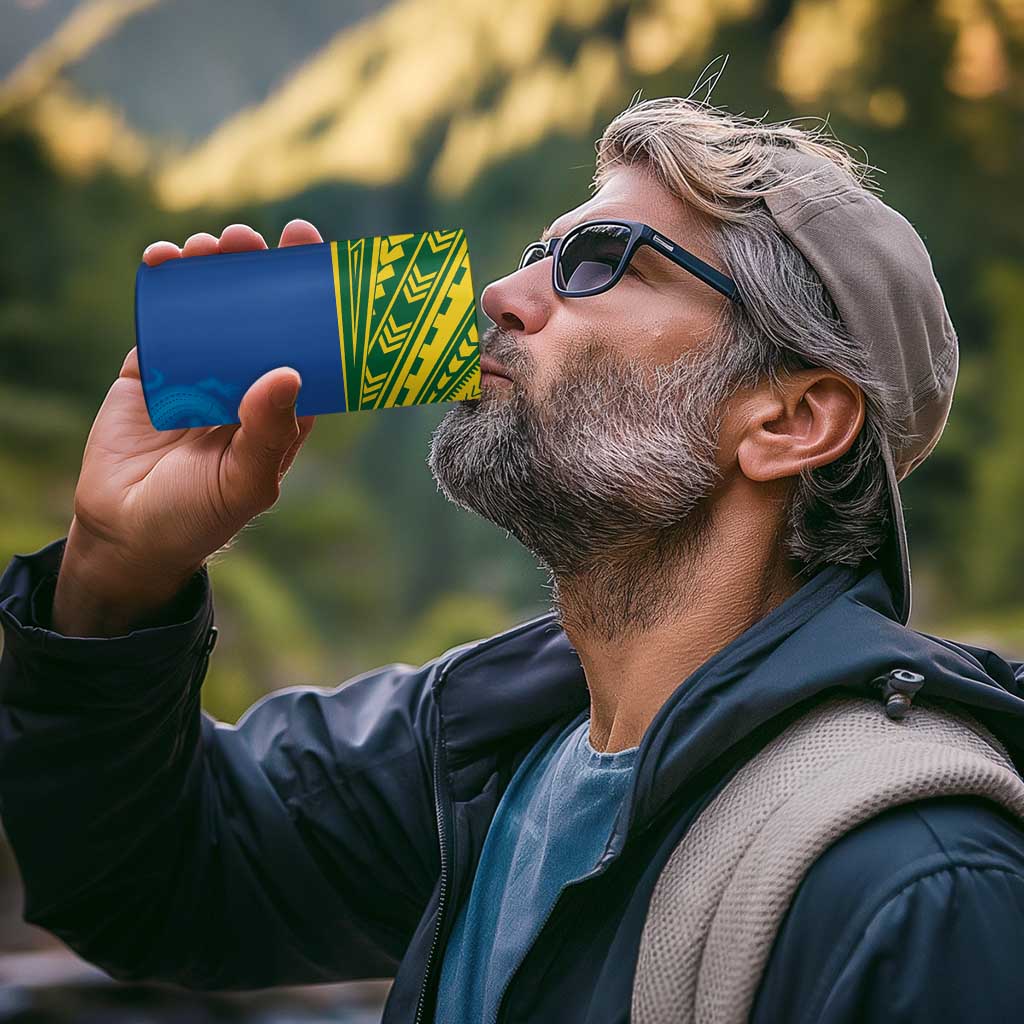 Solomon Islands Rugby Custom 4 in 1 Can Cooler Tumbler Simple Coat of arm Polynesian Pattern