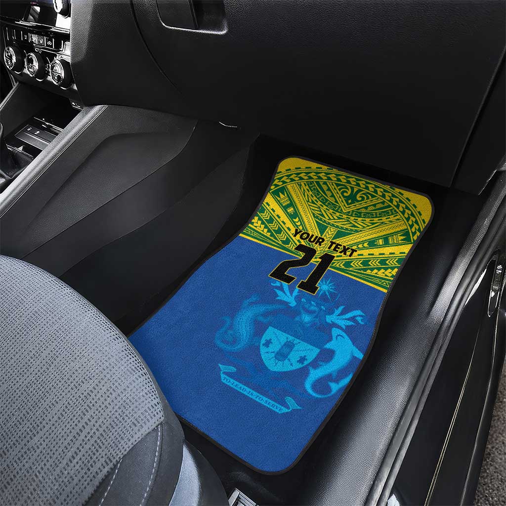 Solomon Islands Rugby Custom Car Mats Simple Coat of arm Polynesian Pattern