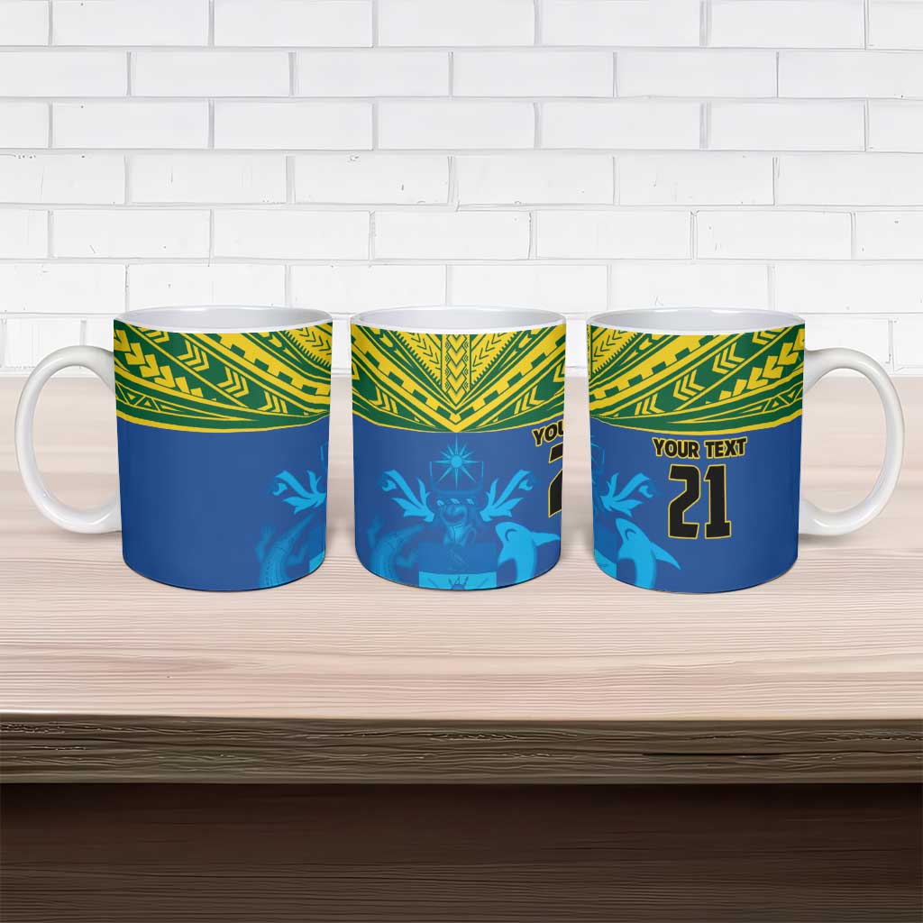 Solomon Islands Rugby Custom Ceramic Mug Simple Coat of arm Polynesian Pattern - Polynesian Pride