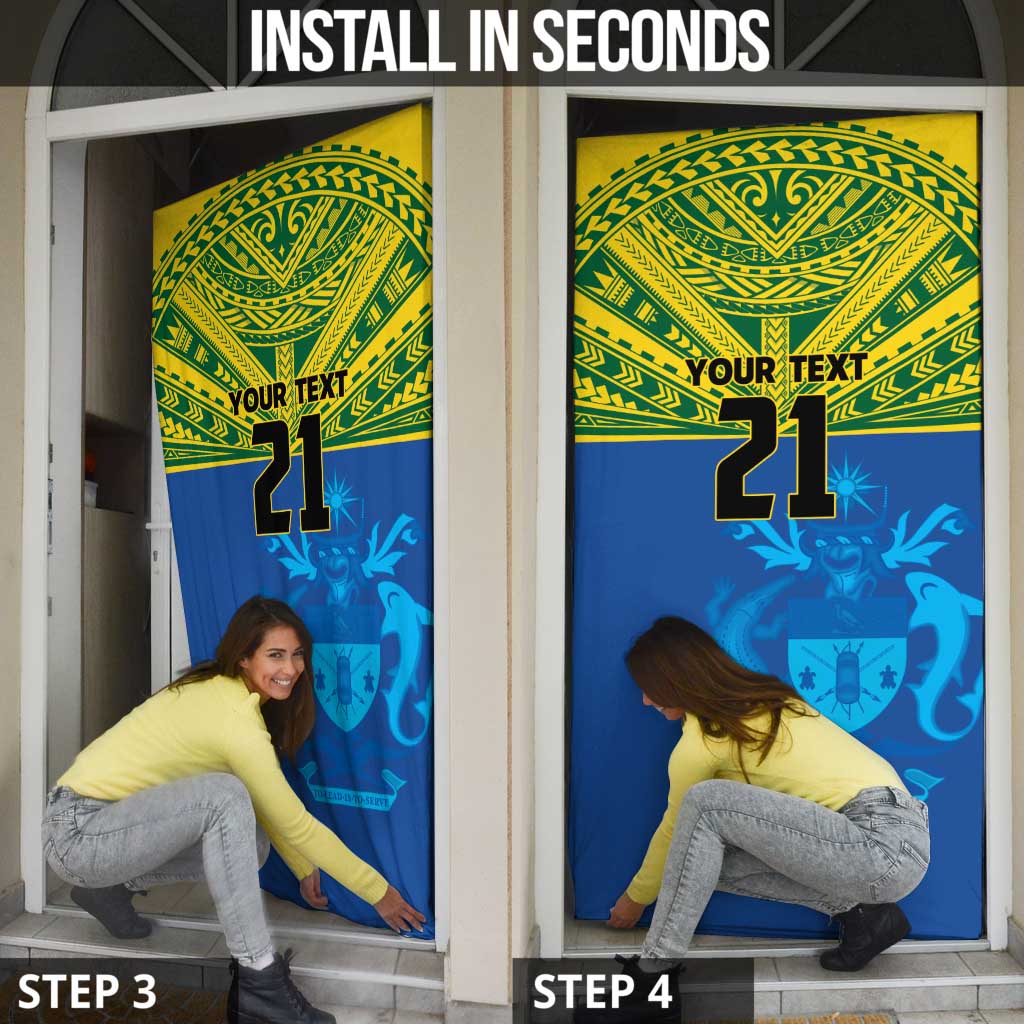 Solomon Islands Rugby Custom Door Cover Simple Coat of arm Polynesian Pattern - Polynesian Pride