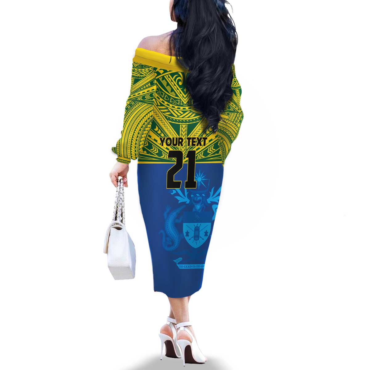 Solomon Islands Rugby Custom Family Matching Off The Shoulder Long Sleeve Dress and Hawaiian Shirt Simple Coat of arm Polynesian Pattern