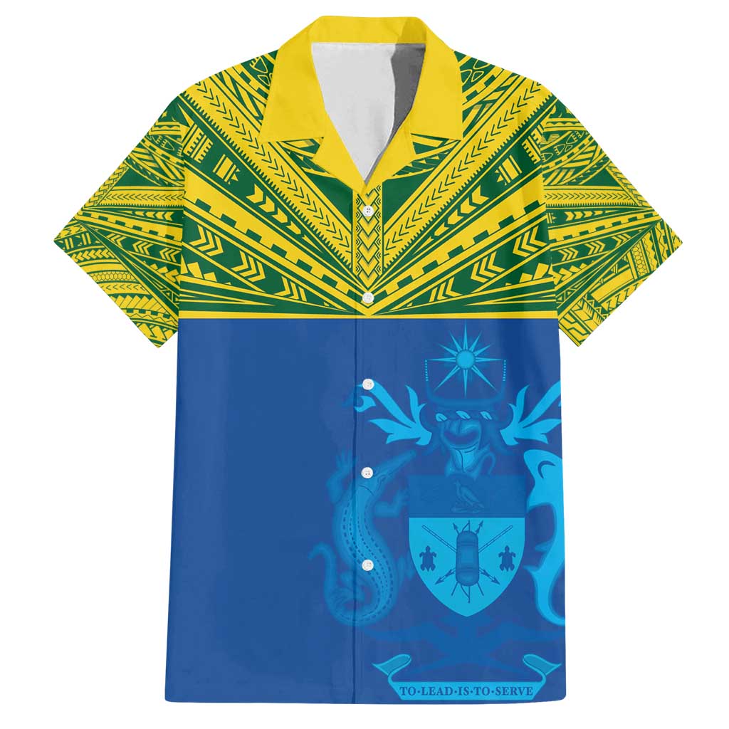 Solomon Islands Rugby Custom Family Matching Off Shoulder Short Dress and Hawaiian Shirt Simple Coat of arm Polynesian Pattern